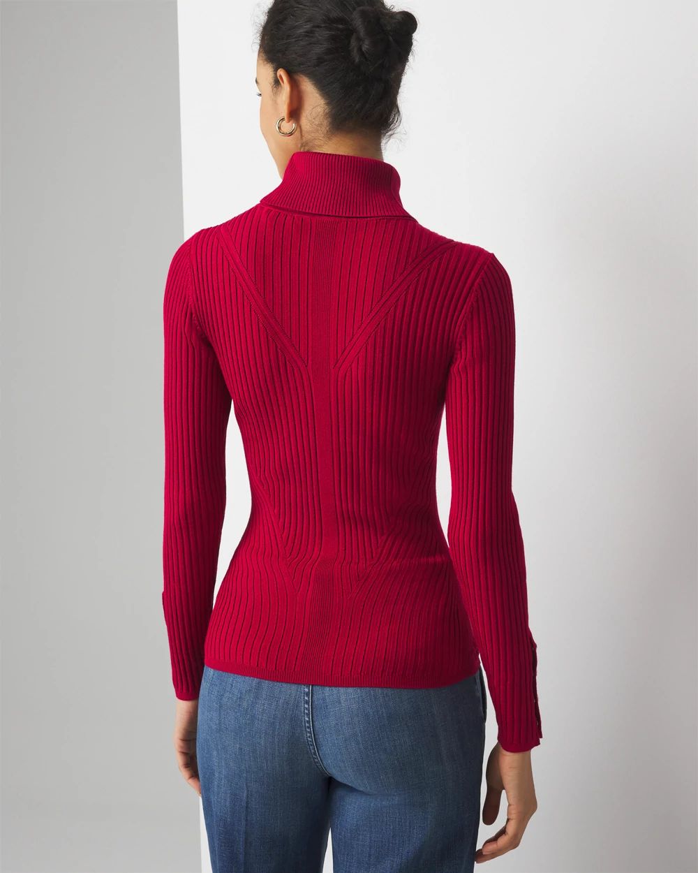 Red ribbed turtleneck sweater on sale
